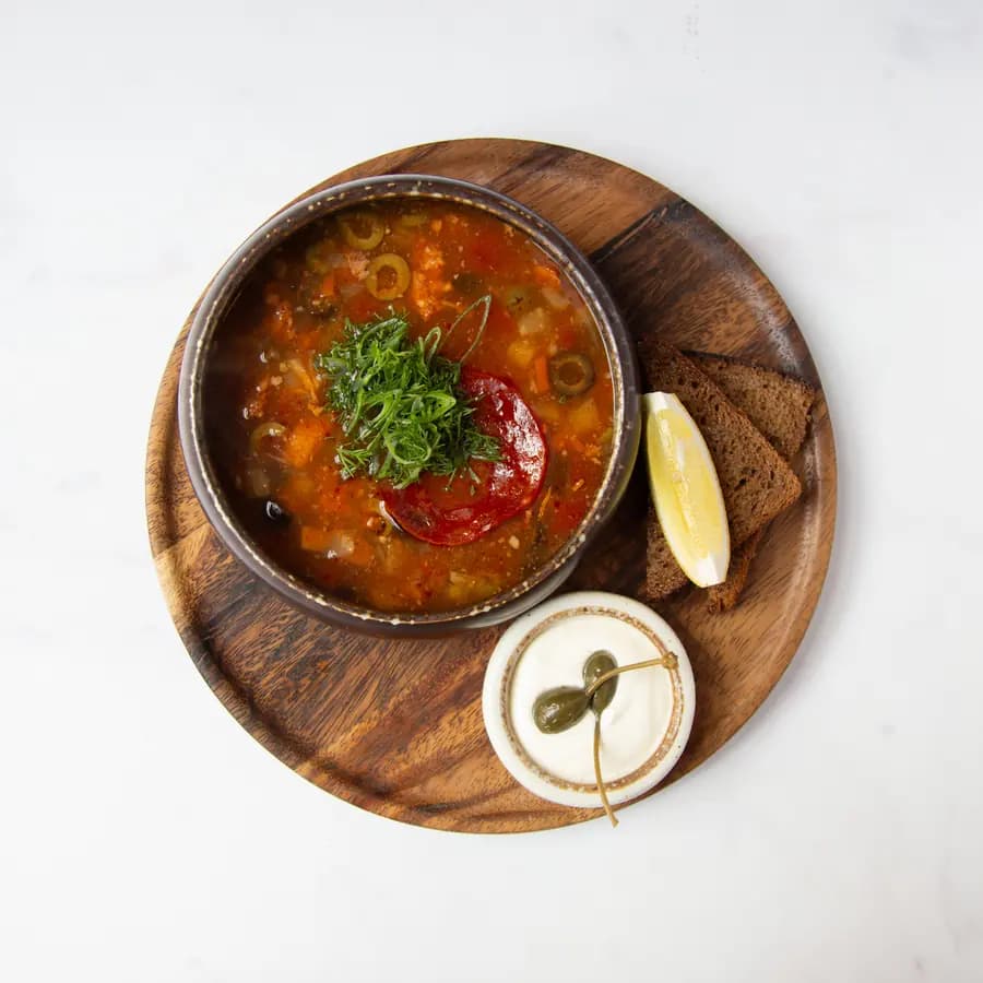 Solyanka — rich beef, pork and sausage soup at ZIMA